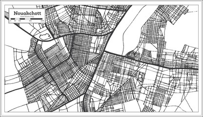 Nouakchott Mauritania City Map iin Black and White Color. Outline Map.