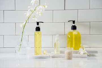 Spa set with white orchid, oil, salt