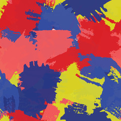 Seamless abstract vector background. Grunge texture blue, red, yellow. Pattern for printing on fabric.