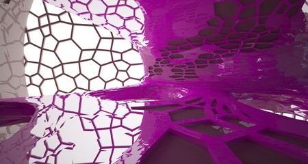 Abstract white and colored interior multilevel public space with window. 3D illustration and rendering.