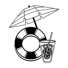 Summer travel and vacations cartoons in black and white