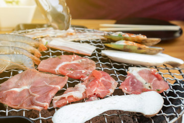 Grilled meat, grilled shrimp, grilled fish and barbecue