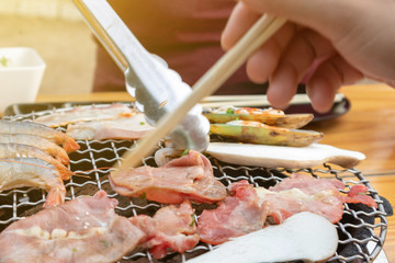 Grilled meat, grilled shrimp, grilled fish and barbecue