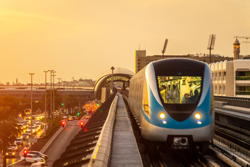 View on the rail road in the background of the urban area.