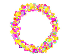 カラフルな暖色の花の円フレーム Circle frame of colorful warm flowers.