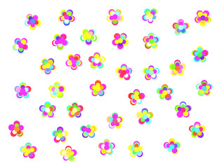 夢のような虹色の花のアイコンセット Dreamy rainbow colored flower icon set.