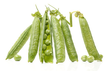 Fresh peas isolated on white background 