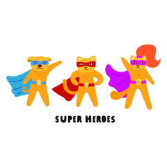 Group of superheroes. Vector lettering icon, doodle illustration. Best for nursery, childish textile, greeting card, t shirt, print, stickers, posters design.