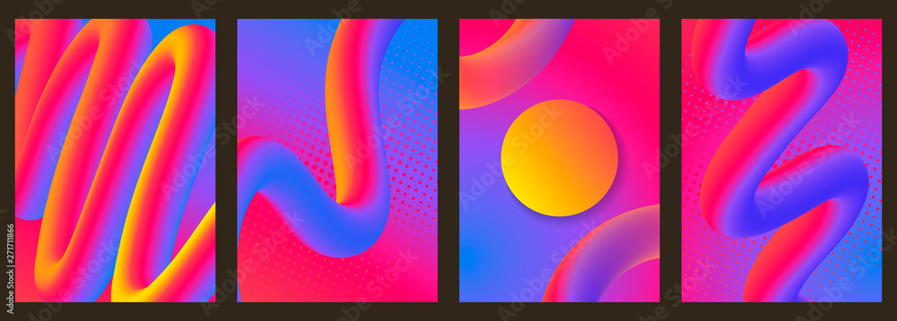 Poster set of vector abstract colored backgrounds with waves, vertical backgrounds templates