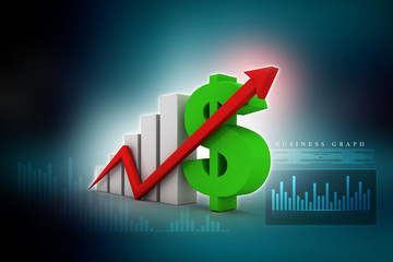 3d rendering Stock market online business concept. business Graph with dollar sign