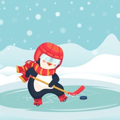 Obraz premium penguin play ice hockey in the winter