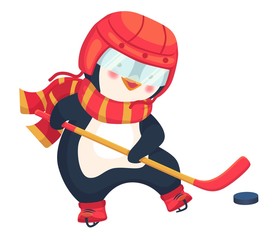 Fototapeta premium penguin play ice hockey in the winter