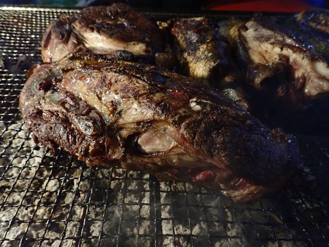 Delicious BBQ grilled pork chops seeling on food street, Penampang, Sabah. Malaysia, Borneo.