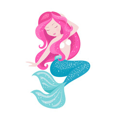 Beautiful mermaid with bright hair for t shirts and fabrics or kids fashion artworks, children books. Fashion illustration drawing in modern style.