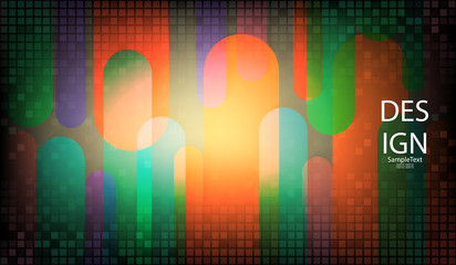 Light geometric abstract background with a set of squares and multi-colored stripes