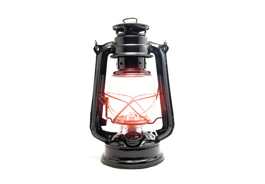 Oil lamp isolated on white background - old Lantern vintage classic black