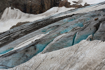 Fototapeta na wymiar ice slopes of the Alibek mountain glacier, Dombay, Karachay-Cherkess Rep., Russia