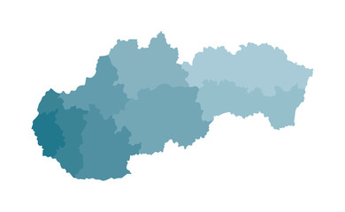 Vector isolated illustration of simplified administrative map of Slovakia. Borders of the regions. Colorful blue khaki silhouettes