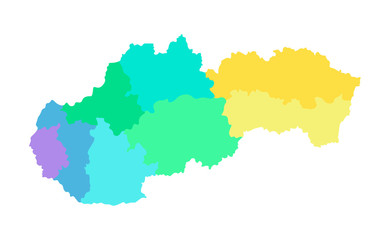 Vector isolated illustration of simplified administrative map of Slovakia. Borders of the regions. Multi colored silhouettes