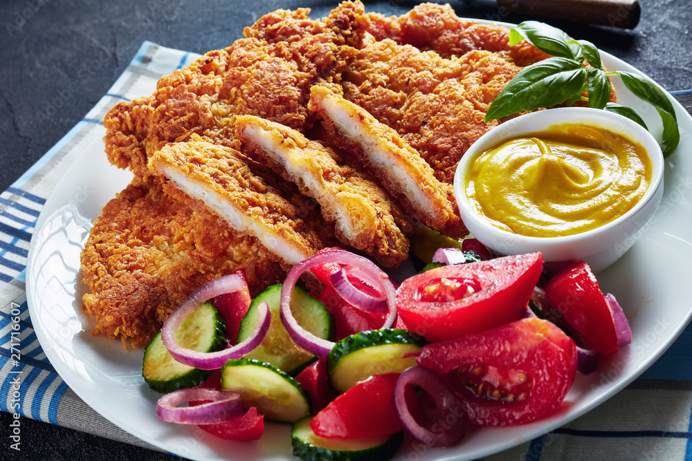 Canvas Prints close-up of tasty parmesan breaded chicken fillets