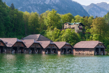 Fototapeta na wymiar Schonau am pier at shore of Konigssee lake , Berchtesgaden, Germany.