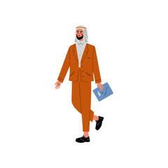 Arab Business Man Working with Briefcase, Office Employee, Entrepreneur or Manager Character Vector Illustration