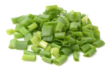 chopped spring onion or scallion isolated on white background cutout