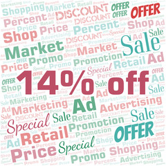 Fototapeta premium 14% Off word cloud. Wordcloud made with text only.