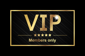 Vip Members Only Sticker - Golden Vector Illustration Banner Over Black Background - obrazy, fototapety, plakaty