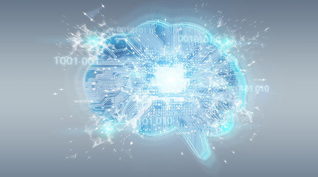Artificial intelligence in a digital brain background 3D rendering