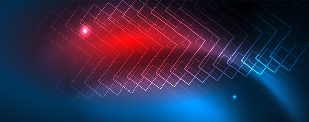Fototapeta premium Neon glowing techno lines, hi-tech futuristic abstract background template, vector
