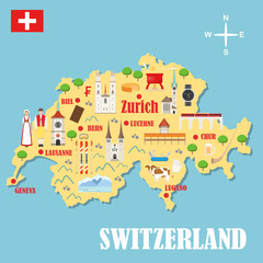 Map of Switzerland with landmarks