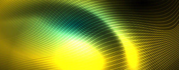 Shiny neon vector wave line abstract background, motion concept