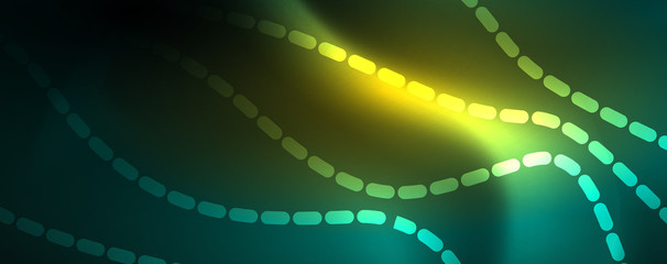 Obraz premium Shiny neon vector wave line abstract background, motion concept