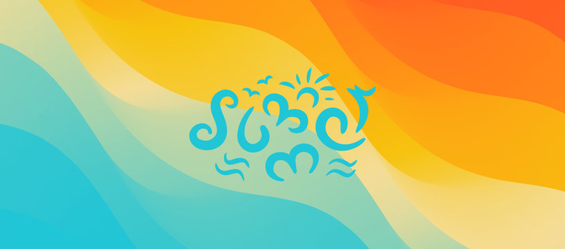 Summer. Background with beach and water. Can be used as a greeting card. Vector illustration.