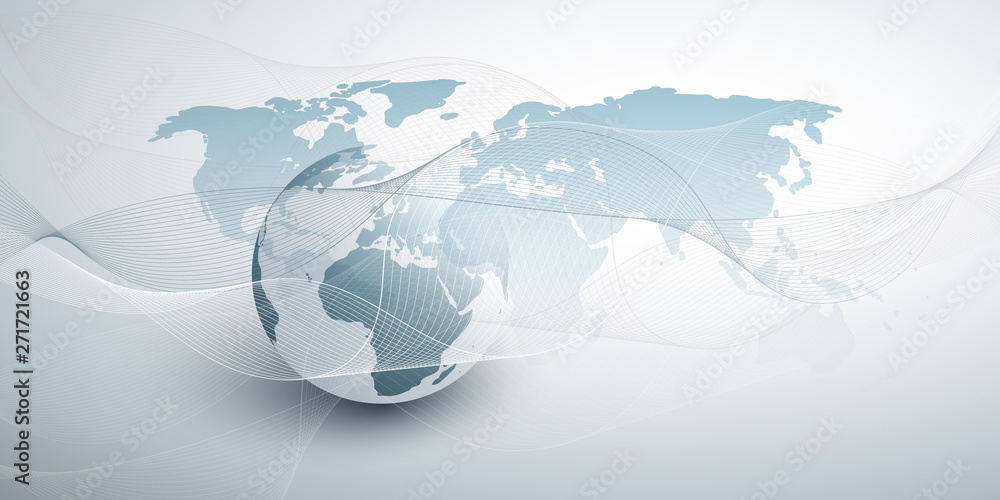 Poster cloud computing and global networks concept design with earth globe and wavy lines