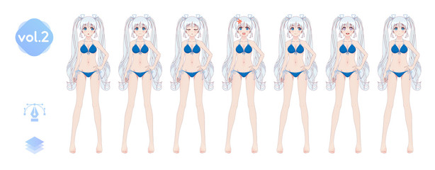 Anime manga girl. In a summer bikini swimsuit