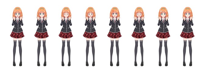 Anime manga student girl in blazer and red skirt