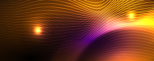 Neon vector wave lines abstract background, magic futuristic techno design