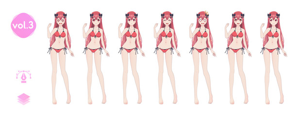 Anime manga girl. In a summer bikini swimsuit