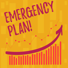 Text sign showing Emergency Plan. Business photo showcasing course of action developed to mitigate damage of events Combination of Colorful Column and Line Graphic Chart with Arrow Going Up