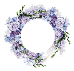 Round logo with purple flowers