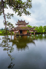 Nam Dinh , Vietnam - May 30, 2019 : Water puppetry palace on the water surface. - Image