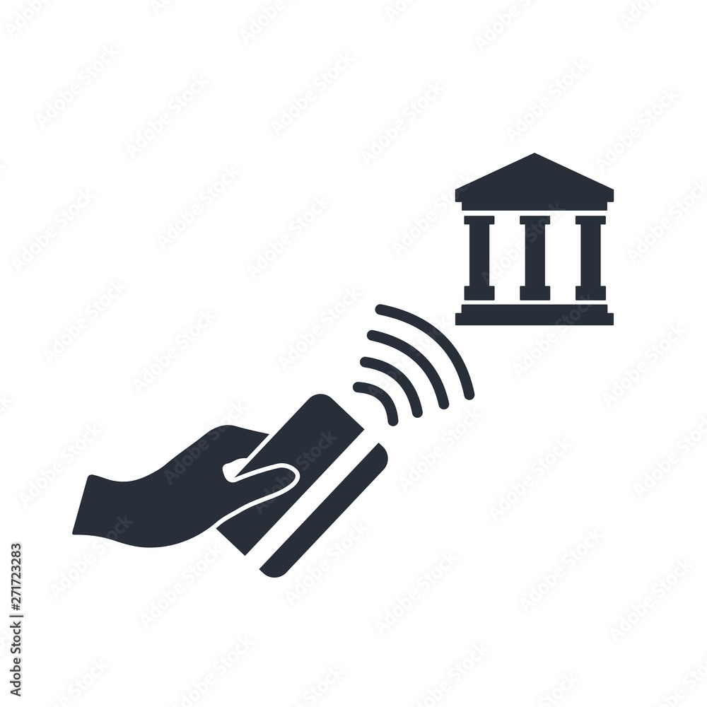 Poster contactless banking card transactions in the wifi zone. vector icon. white background.