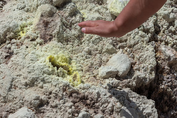 Hot hole in ground of Stefanos crater, Nisyros volcano, Greece.