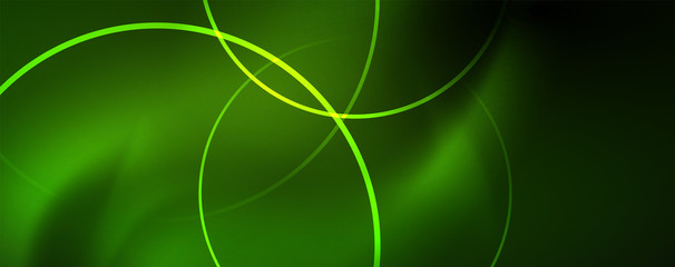 Shiny neon lines template - northern lights glowing blur lines. Futuristic style glow neon 80s disco club or night party techno template