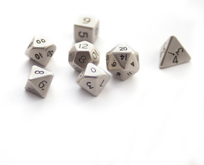 Set of Metallic RPG dices isolated on white