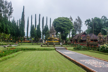 Buddhist stupa at Balinese Hindu temple Pura Ulun Danu Beratan in Bali, Indonesia.
