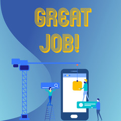 Handwriting text Great Job. Conceptual photo used praising someone for something they have done very well Staff Working Together for Common Target Goal with SEO Process Icons