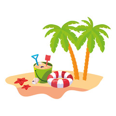 summer beach scene with tree palms and float